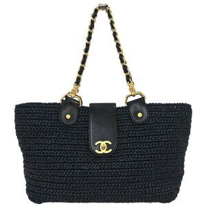 Chanel Navy Straw Chain Tote Handbag 115859